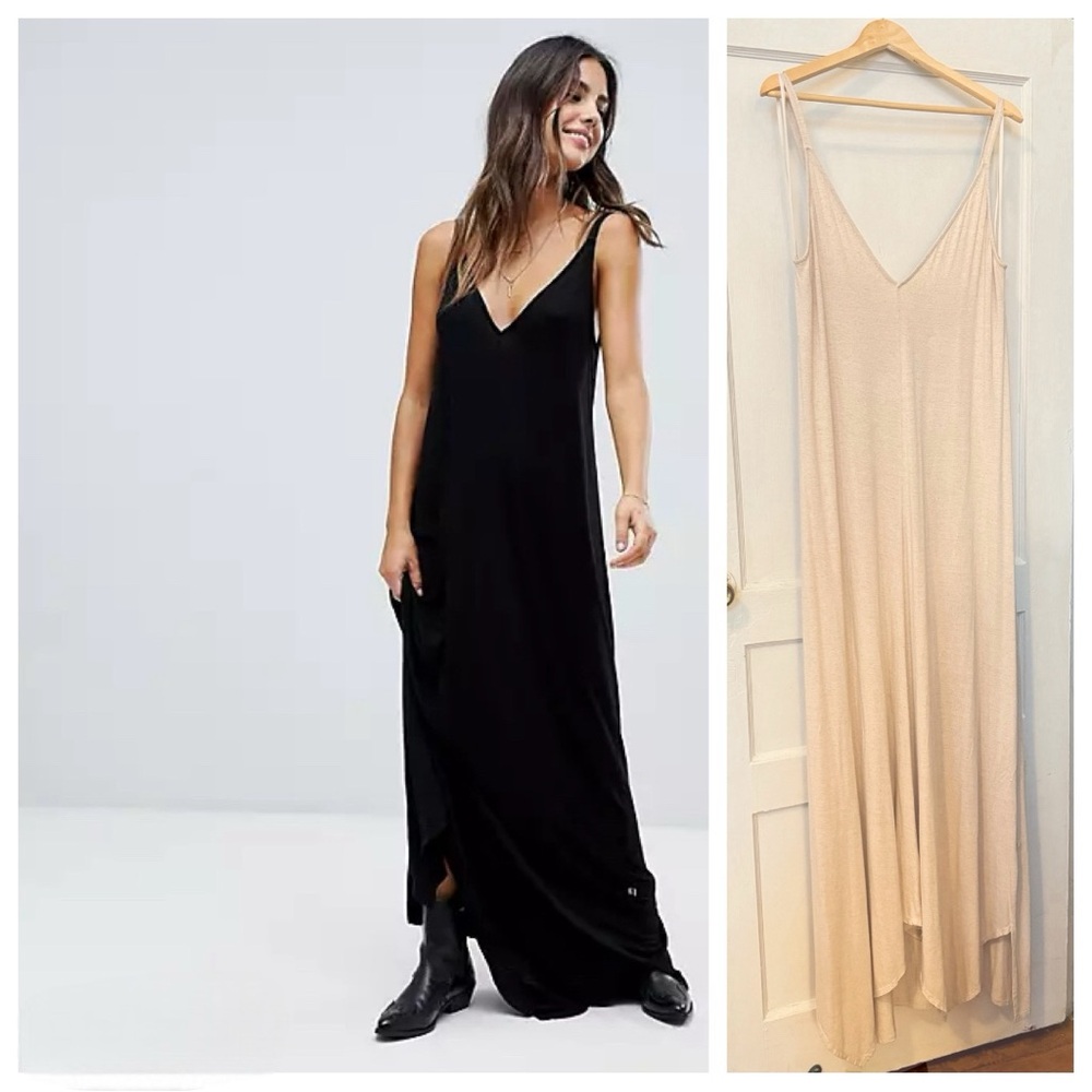 NWT NYTT Kaitlyn Shark Bite Cami Maxi Dress in Medium, Cream/Beige